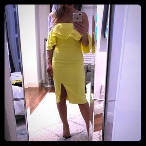 Bardot yellow dress off-shoulder